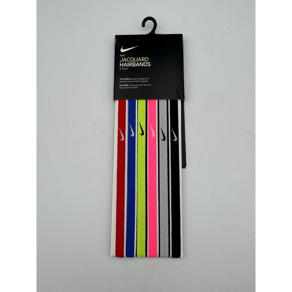 Nike Jacquard Hairbands 6 Pack Multicolor Silicone Grip Unisex NWT